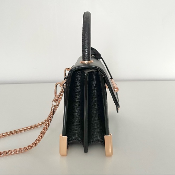 Aldo Women's Micro Mini Black Top Handle Crossbody Bag Rose Gold Chain Strap - Picture 4 of 14